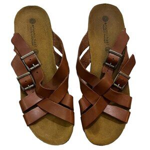 Eric Michaels sandals women's 40 US 9 brown leather strappy wedge sandals